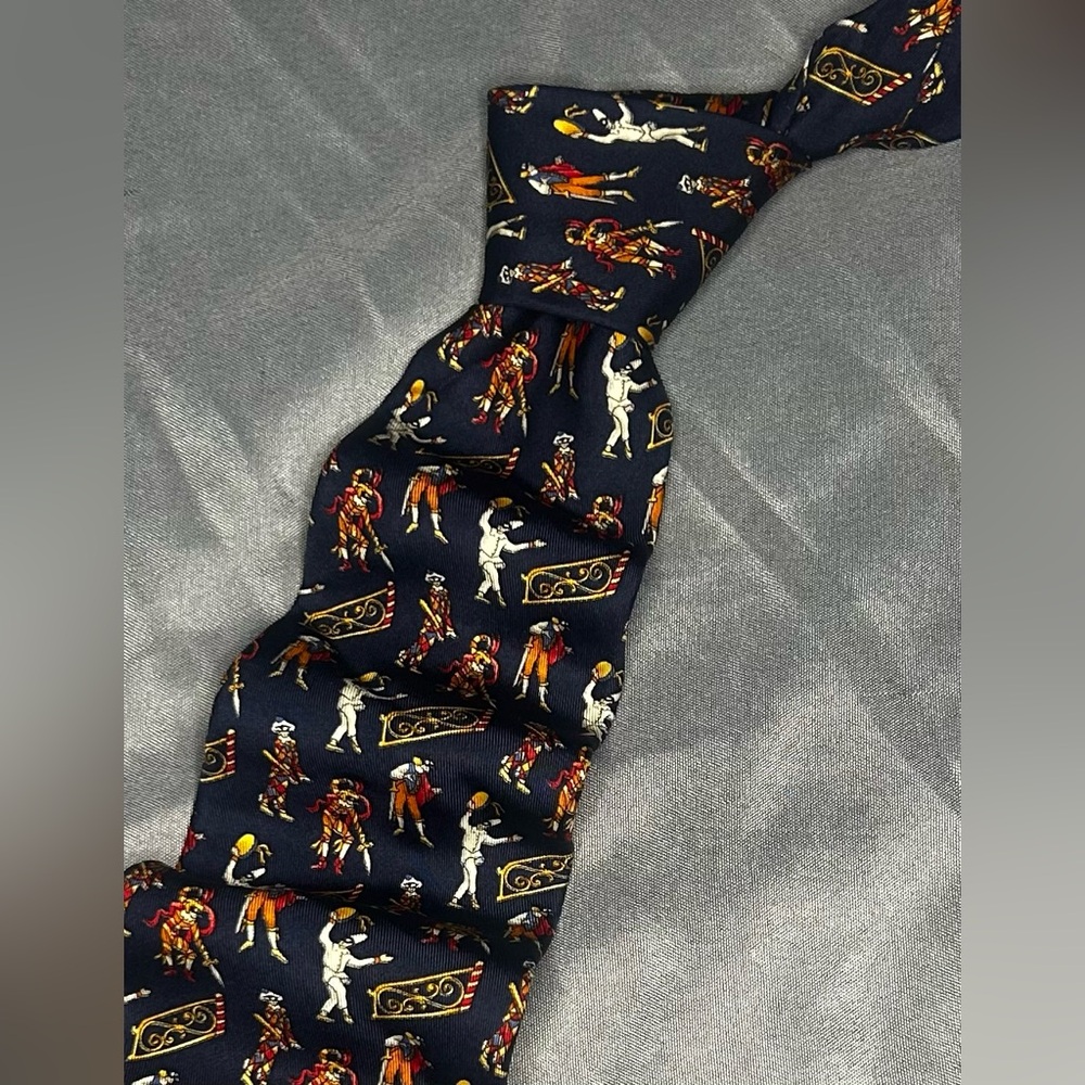 Men’s Salvatore Ferragamo Vintage Vtg 90s Blue Red Geometric Silk Designer Tie